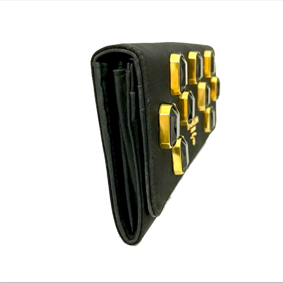 Authentic Rare PRADA Gorgeous black Tessuto Pietre Jeweled wallet - Picture 2 of 9